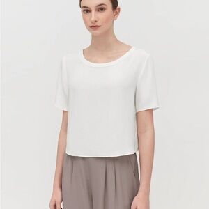 Cuyana Silk Cropped Crewneck Tee M White